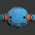 Blue Robot Character With Orange Ears Yellow Eyes And Rusty Details
