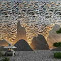 Karesansui Zen Garden Featuring Stone Wall Mountain Shaped Rocks Stone Lantern Pine Tree And Gravel
