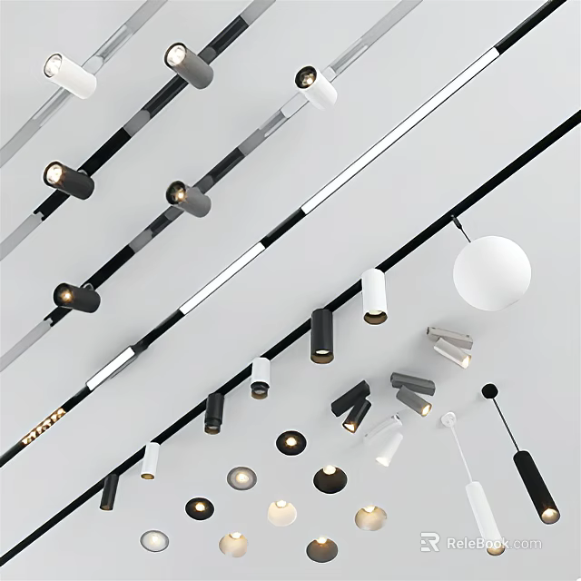 Ceiling Lighting Design With Downlights And Spotlights For Modern Home Interior 3d model 