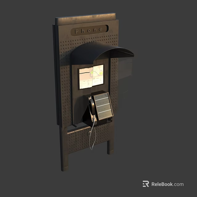 Roadside Public Phone Facility With Map Display Solar Panel And Shelter 3d model 