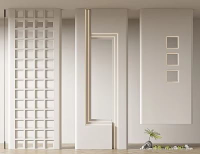 Modern Interior Partition With White Grid Design Panels And Decorative Elements 3d model
