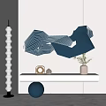 Minimalist Modern Geometric Blue And White Striped Wall Decor On Gray Wall