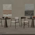 Modern Round Table and Chair Set in Cozy Interior With Decorative Vase And Wall Paintings