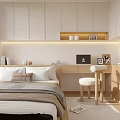 Modern Bedroom Interior With Wooden Bed Round Pendant Light Decorative Wall Art And Bedside Tables