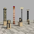 Outdoor Garden Lights with Decorative Patterns and Multiple Column Designs for Outdoor Spaces 3d model