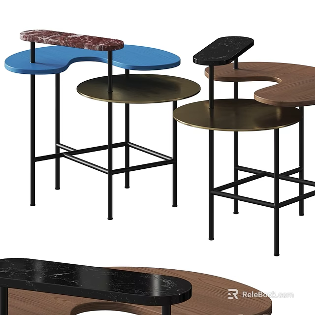 Stylish Modern Sofa Coffee Table Set with Metal Frames and Various Tabletop Materials 3d model