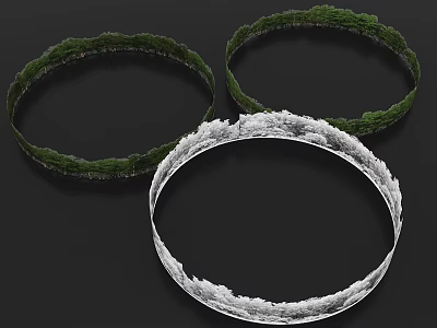 Circular Garden Landscape Design Featuring Green Plants And White Ring Structures 3d model