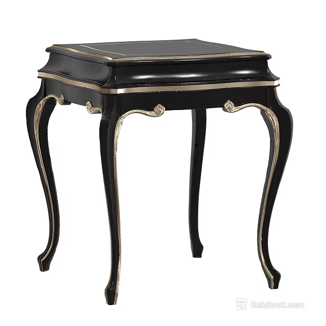 Elegant Black Corner Table With Gold Accents And Curved Carved Legs 3d model 