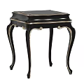 Elegant Black Corner Table With Gold Accents And Curved Carved Legs