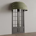 Stylish Gray Double Doors With Green Awning And Glass Panel Design