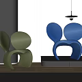Modern Unique Design Single Chair In Green Blue With Curved Backrest For Interior Space
