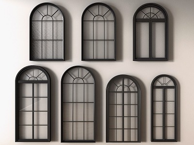 French windows retro casement window casement window arched window glass window 3d model