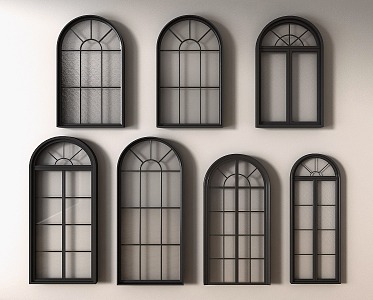 French windows retro casement window casement window arched window glass window 3d model