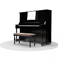 Black Upright Piano With Stool And Sheet Music For Musical Performance