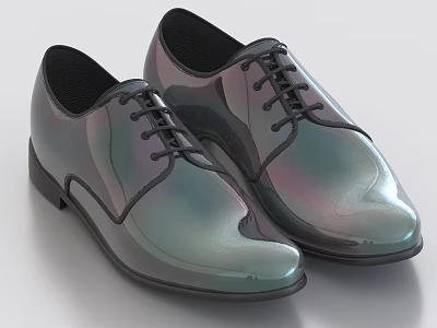 Shiny Metallic Lace Up Formal Leather Dress Shoes For Men 3d model