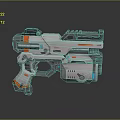 Futuristic Sci-Fi Gun Weapon Featuring Metal Construction And Orange Blue Accents Design