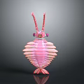 Pink Insect Like Creature 3D Model with Long Antennae Segmented Body and Wing Structures