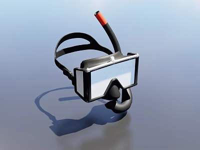 Black Strap Snorkel Mask With Transparent Lens And Red Breathing Tube 3d model