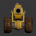 Yellow Industrial Mechanical Device With Large Tires And Extended Arm Structure On Reflective Black Surface