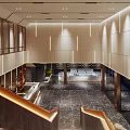 Modern Hotel Lobby Interior Design With Front Desk Marble Floor Staircase And Green Plants