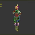 Futuristic Female Character With Horned Headdress Mechanical Armor Green Black 3D Rendering