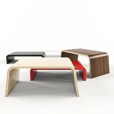 Stylish Modern Coffee Tables With Curved Design And Red Black Beige Brown Colors 3d model