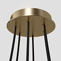 Modern Brass Chandelier With Circular Frame And Cylindrical Shades Black Hanging Cables For Contemporary Interior