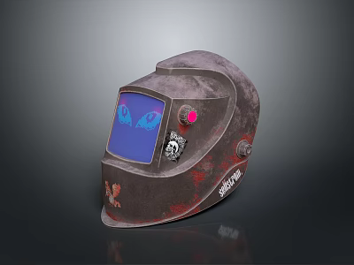 Tactical Combat Helmet With Blue Lens Red Button And Worn Surface Patterns 3d model