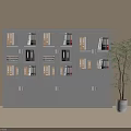 Modern Glass Door Bookcase With File Folders Books And Beige Wall Potted Plant