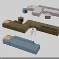Modular Sofa Set with Various Colors and Configurations Including Stools and Small Tables 3d model