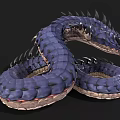 3D Rendered Blue Scaled Serpent With Horns Spikes And Open Mouth Fantasy Mythical Creature Design
