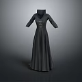 Black Long Dress With High Neck Mid Length Sleeves Fitted Waist And Metal Buckle Details