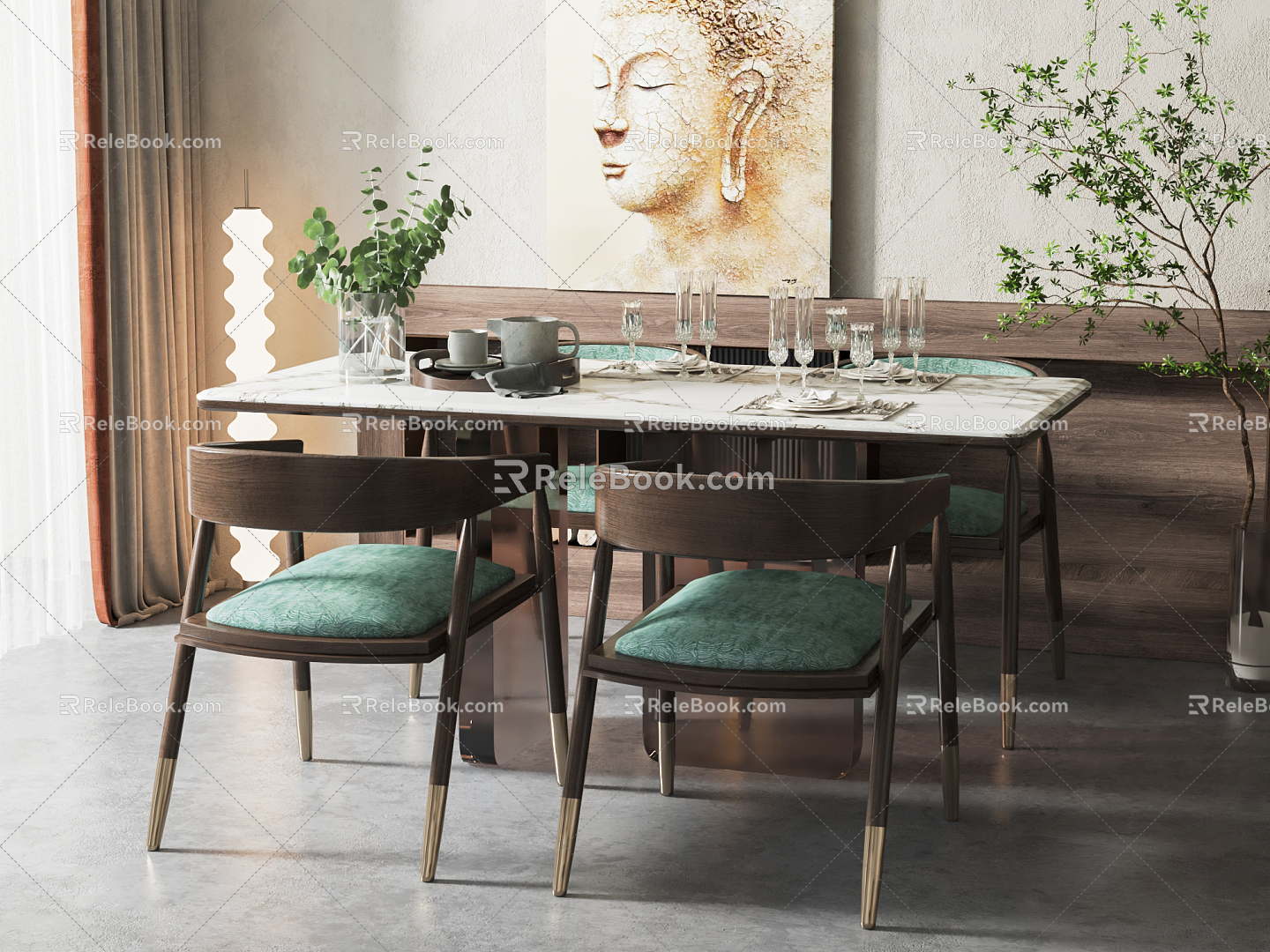 New Chinese Dining Table and Chair Combination 3d model