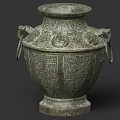 Traditional Ceramic Vessel With Intricate Patterns Ear Shaped Handles And Sturdy Base 3d model