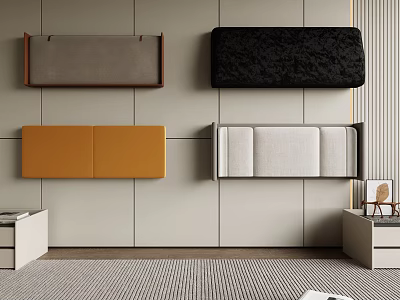 Modern Interior Display Of Upholstered Wall Panels In Various Colors And Materials 3d model