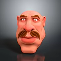 Cartoon Character Face 3D Model with Brown Mustache Exaggerated Eyes and Expressive Features