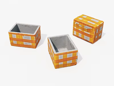 Set of Three Square Storage Boxes With Orange White Checkered Pattern 3d model