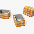 Set of Three Square Storage Boxes With Orange White Checkered Pattern 3d model