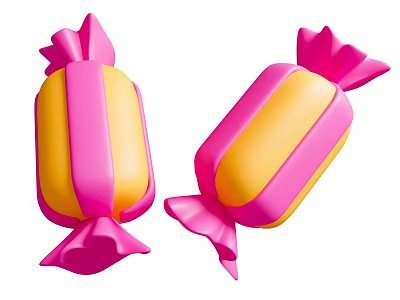 Pink and Yellow Wrapped Candy With Twisted Bow Design For Sweet Treats 3d model