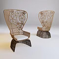 Stylish Rattan Outdoor Chairs With Decorative Backrest White Cushions And Black Legs