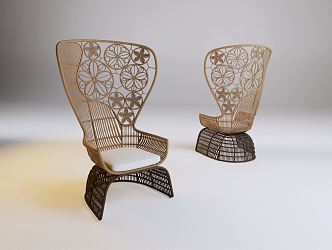 Modern outdoor chair rattan seat 3d model