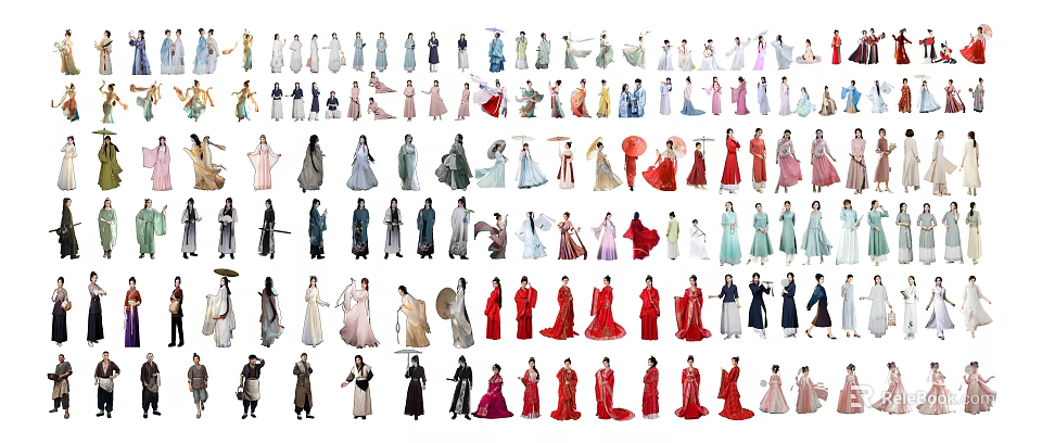 Diverse Group of People in Various Traditional Costumes and Character Styles 3d model 
