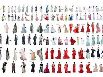 Diverse Group of People in Various Traditional Costumes and Character Styles 3d model