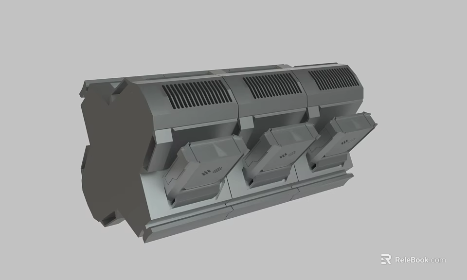 Gray Industrial Equipment With Multiple Vents Modules Compact Structure And Durable Housing Design 3d model 