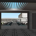 Modern Sales Office Building With Louvered Roof Entrance And Pool Courtyard Lighting