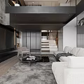 Modern Open Concept Dining Living Room Interior With White Sofa Dining Table And Minimalist Pendant Lighting