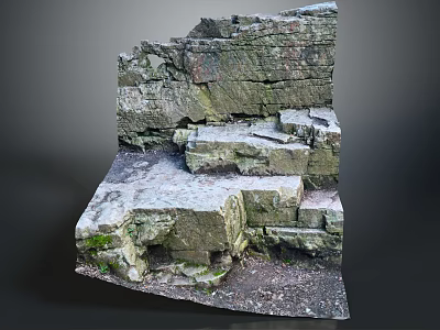 Natural Wood And Stone Structure With Rustic Textured Walls And Mossy Steps 3d model