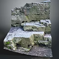 Natural Wood And Stone Structure With Rustic Textured Walls And Mossy Steps