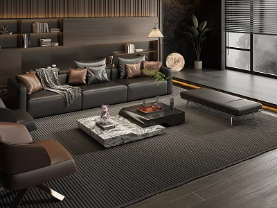 Modern Living Room Interior Design With Grey Sofa Marble Coffee Table And Area Rug 3d model