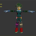 Game And Movie Character 3D Model With Green Hair Teal Outfit Red Shoes Arms Outstretched